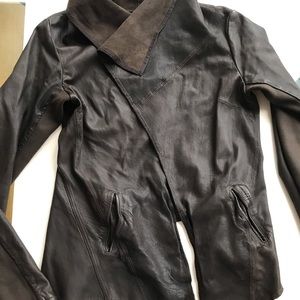 ALLSAINTS SPITALFIELDS Jacks Place Leather Brown Fitted Jacket Size 14 UK